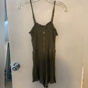 Green Ruched Cami Strap Romper